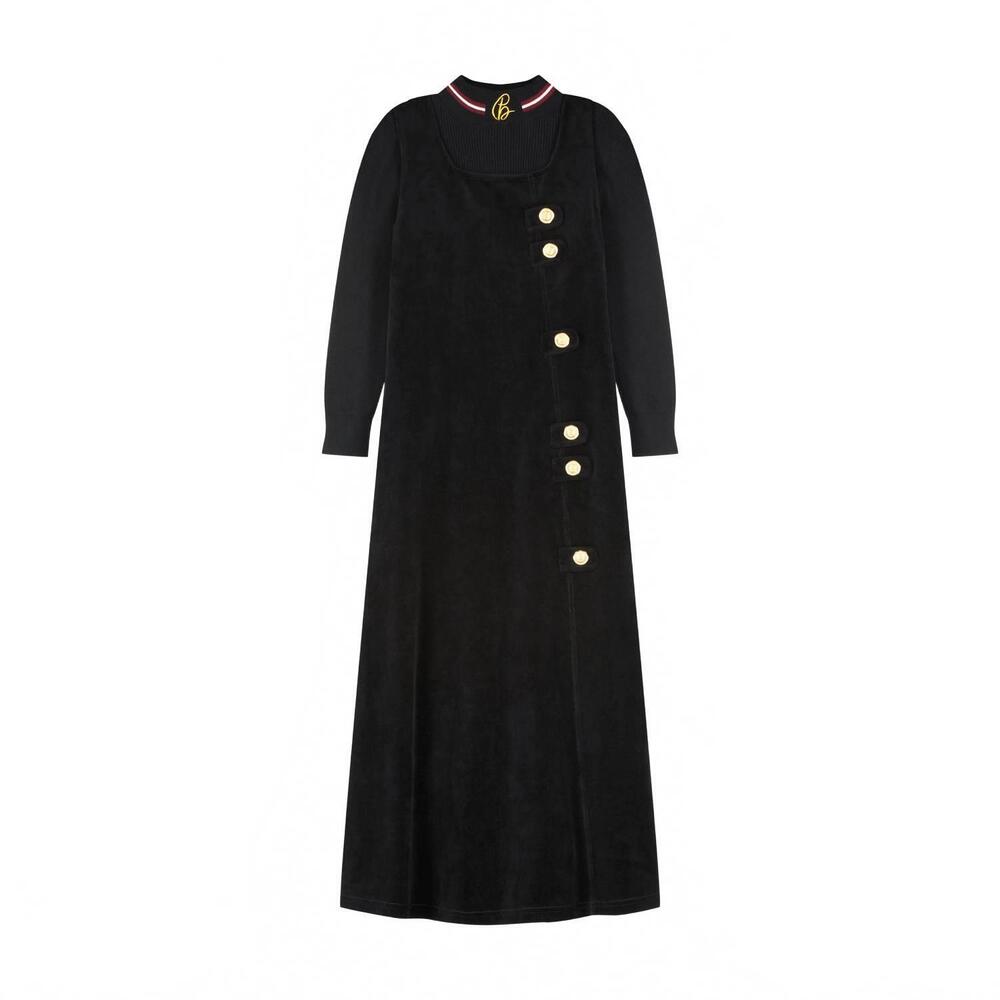 NEW BONJOUR girls soldier button maxi dress in black
